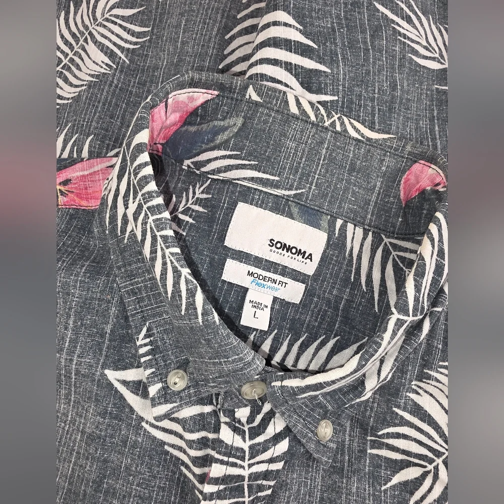 Sonoma Floral Print Button Down Shirt Size Large Modern Fit Flexwear E-2867 - Picture 5 of 8